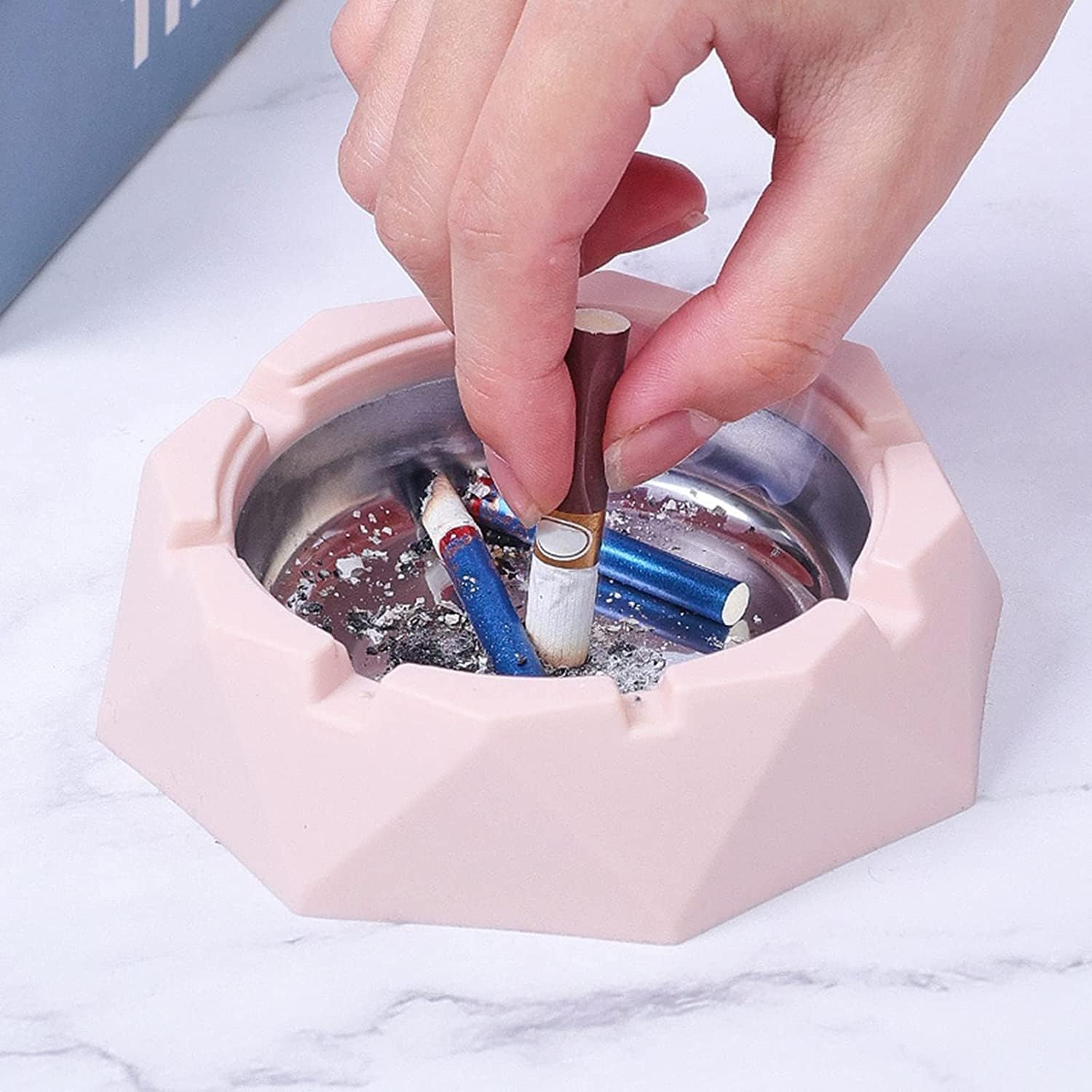 Pink Crown Stainless Steel Ashtray with Lids 1