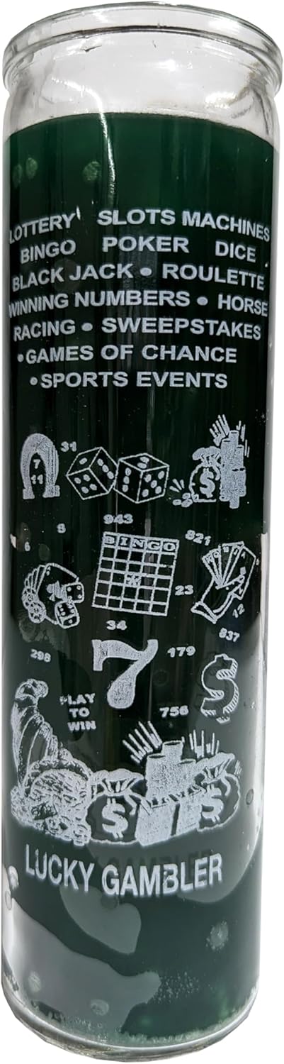 Generic Casino Lucky Gambler Green Pillar Candle 1