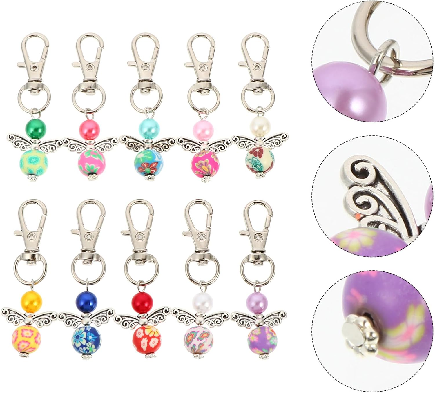 Guardian Angel Keychain Set 10pcs Beaded Keyrings for Gifts