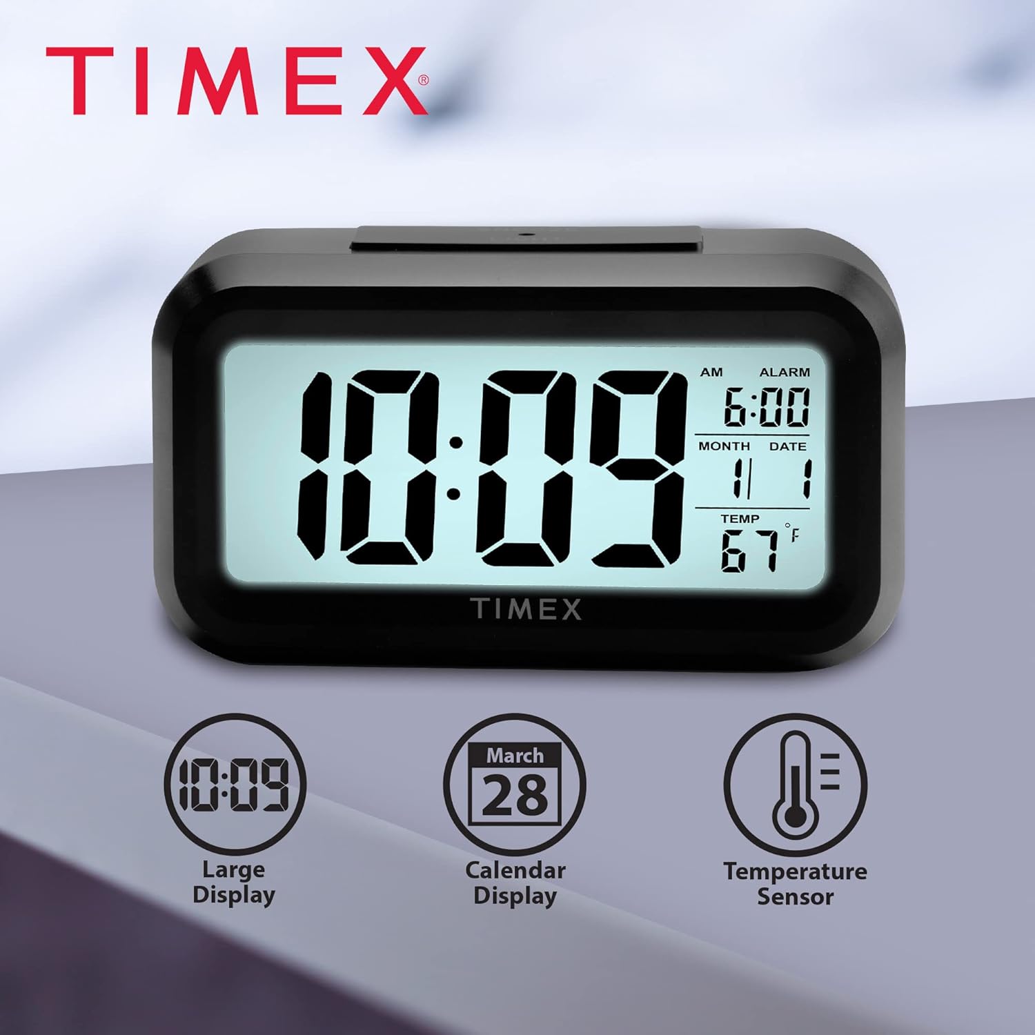 Timex Alarm Clock with Temperature Sensor and Large Display