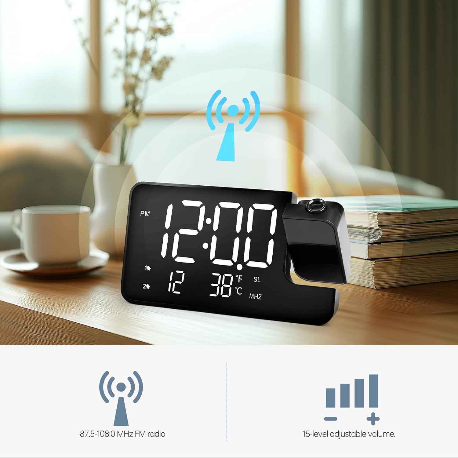 WAIGESEN Projection Alarm Clock with Rotatable Projector