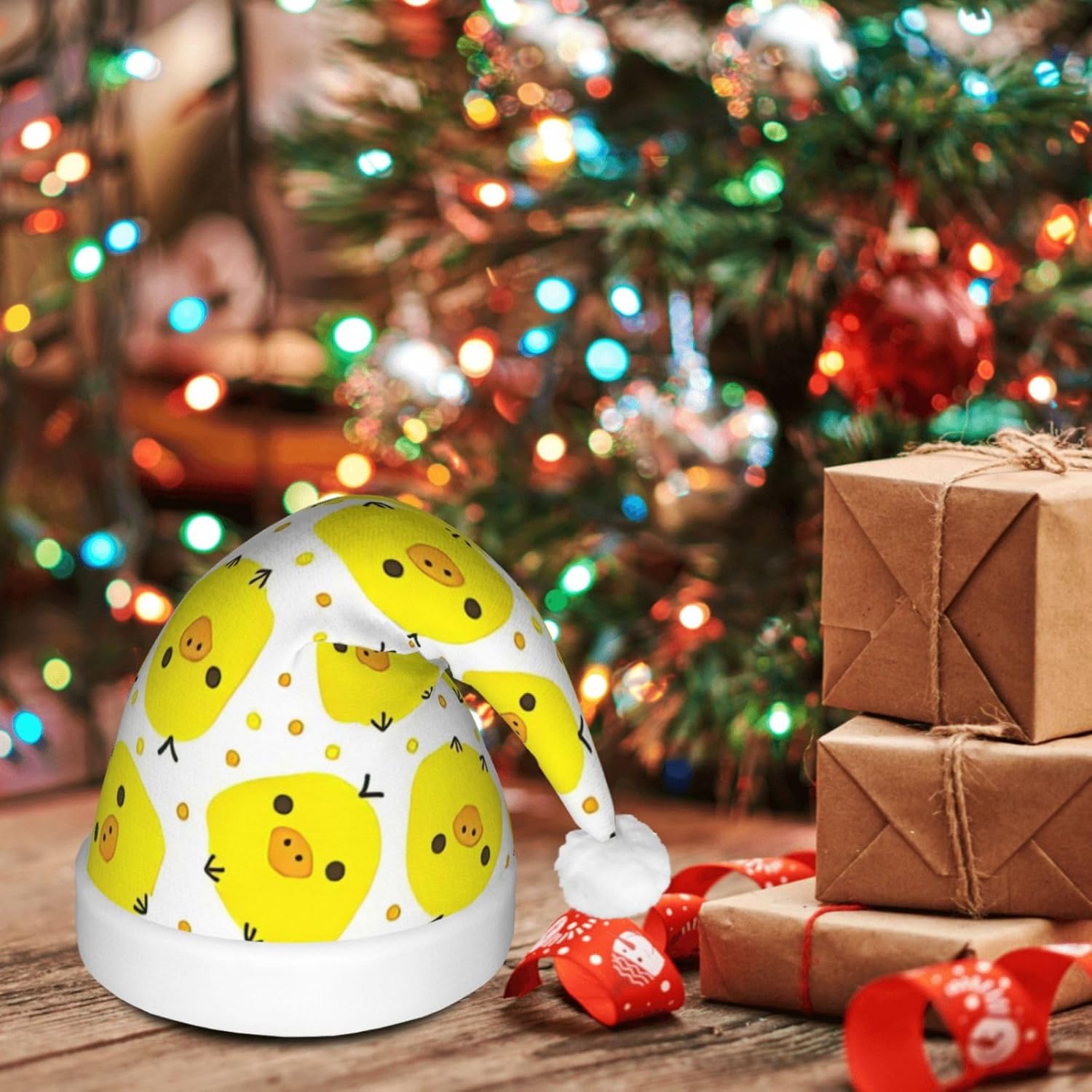 QINZHENG Yellow Chicken Santa Hat with LED Lights