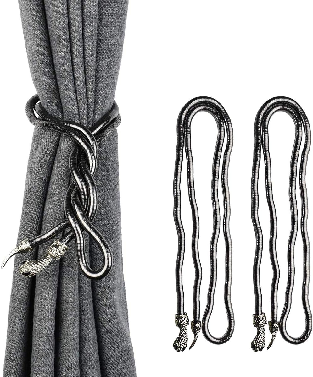 KXLIFE Snake Curtain Holdbacks 2 Pack Black Handmade Metal Rope Tiebacks