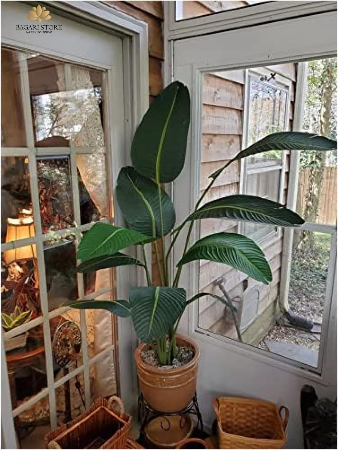 Bagari One 5 Foot Artificial Silk Bird of Paradise Tree Potted Plant