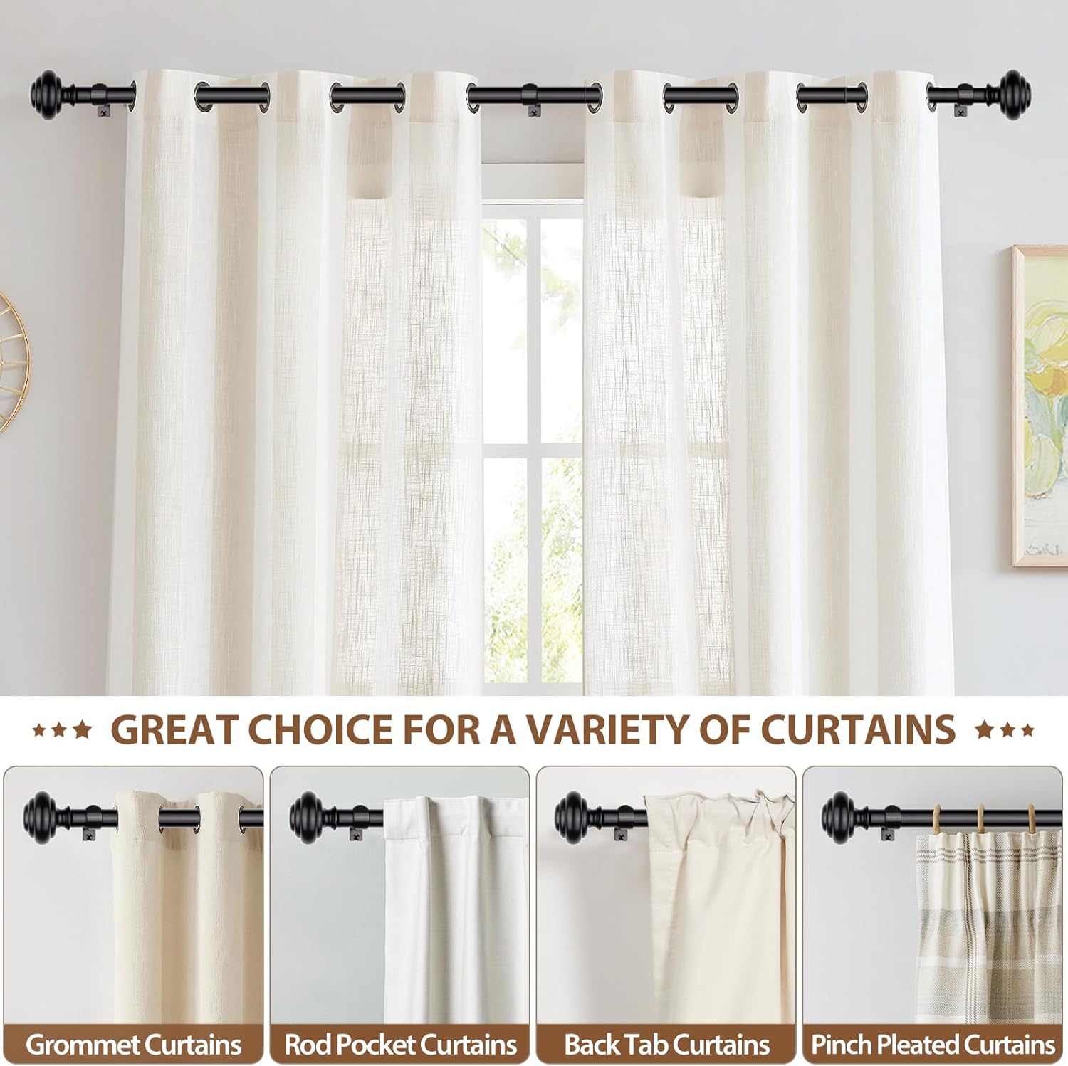 KAMANINA Black Curtain Rods 48-84 Inches Heavy Duty