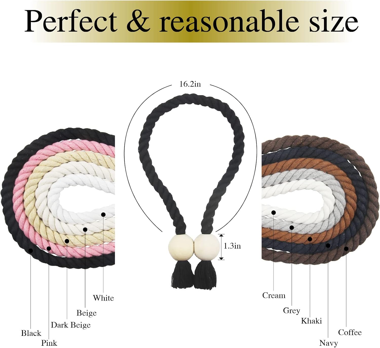 6 Pack Black Magnetic Curtain Tiebacks with Wooden Buckle