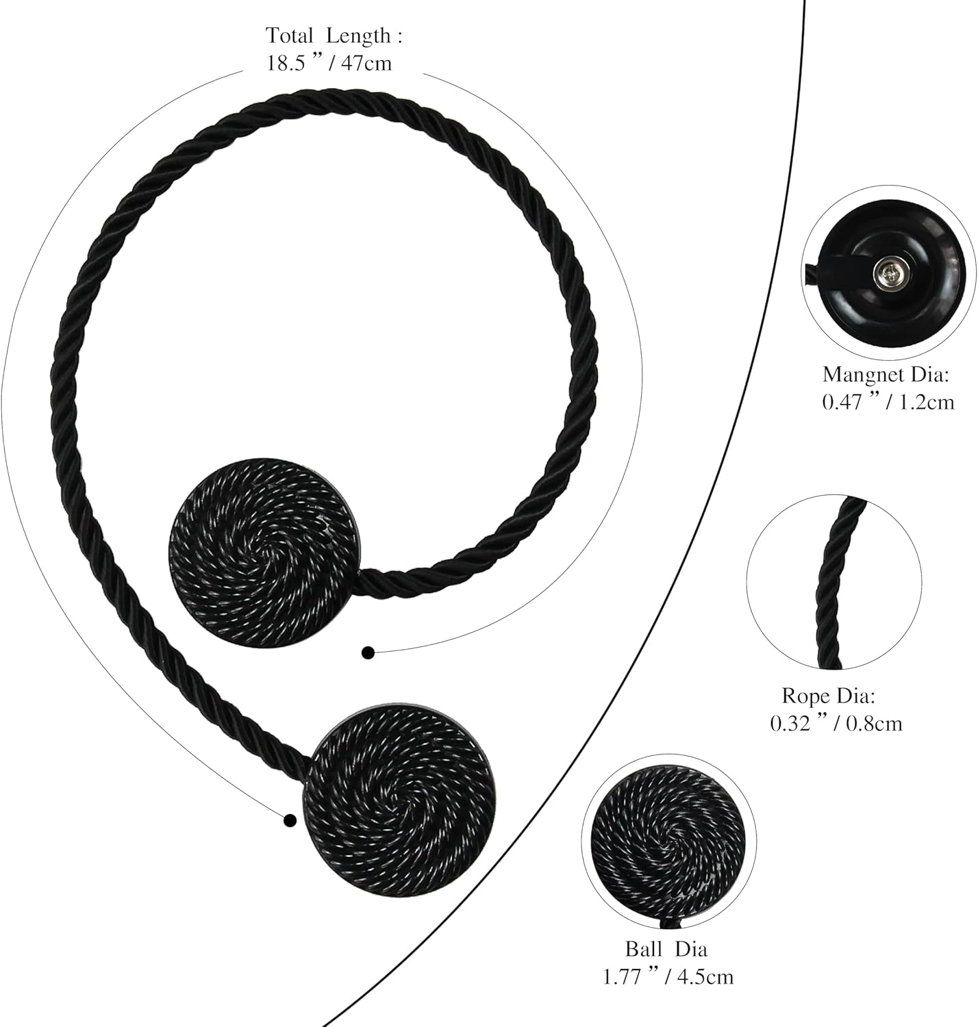 Black Magnetic Curtain Tie Backs 4 Pack
