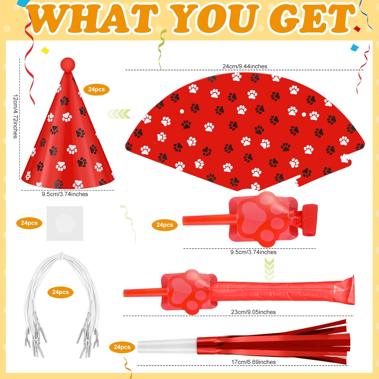 72 Pcs Dog Paw Party Hat Set with Blowers and Noise Makers