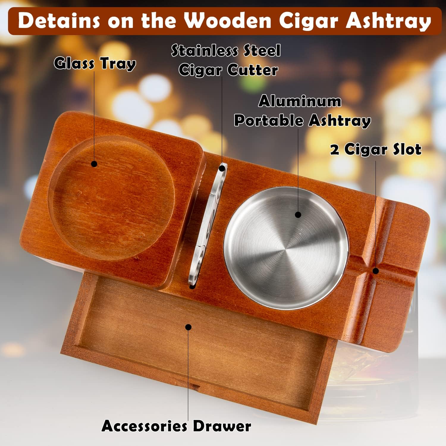 Cigar Ashtray Whiskey Glass Tray Set for Men