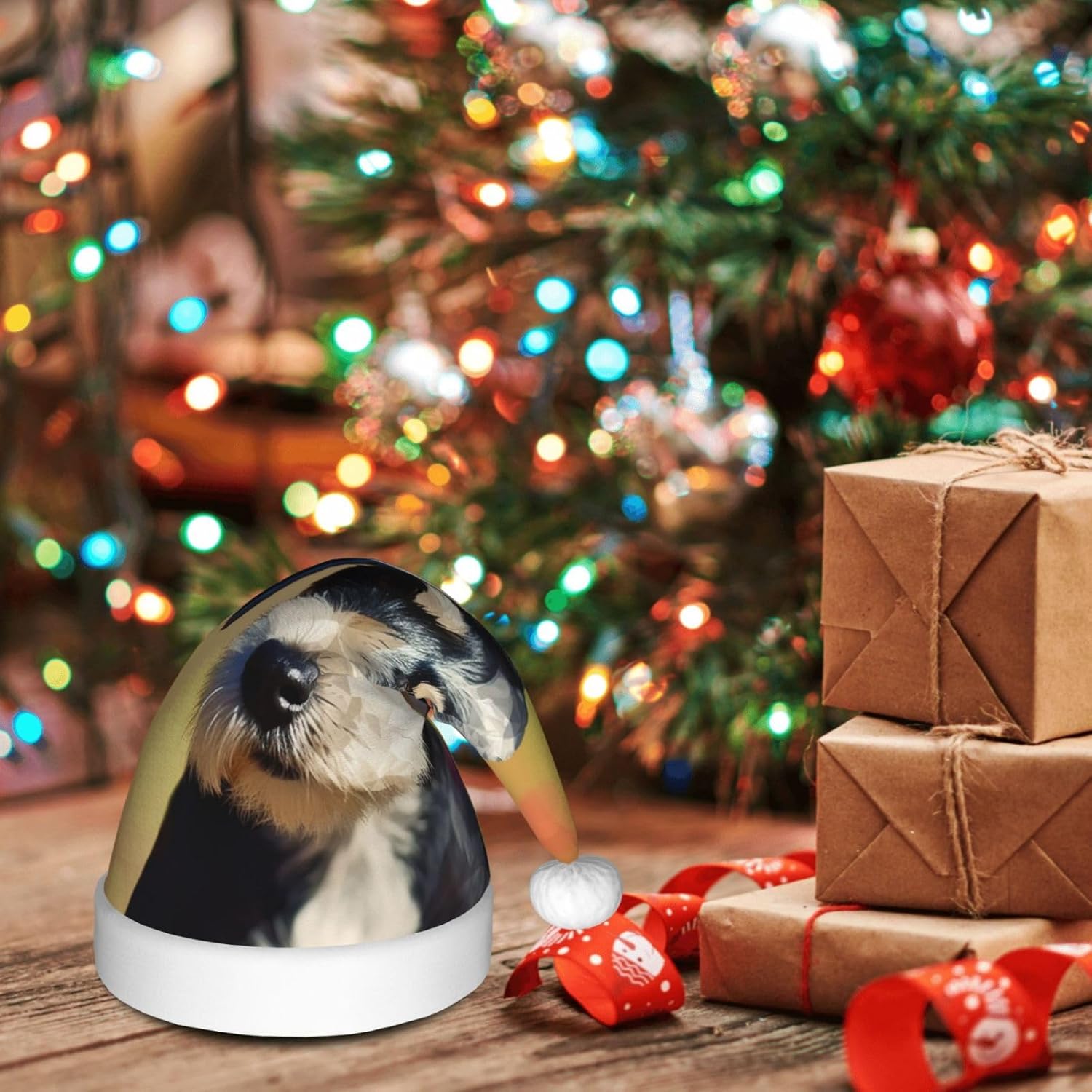 Dog2 Print Adult Christmas Santa Hat for Festive Party