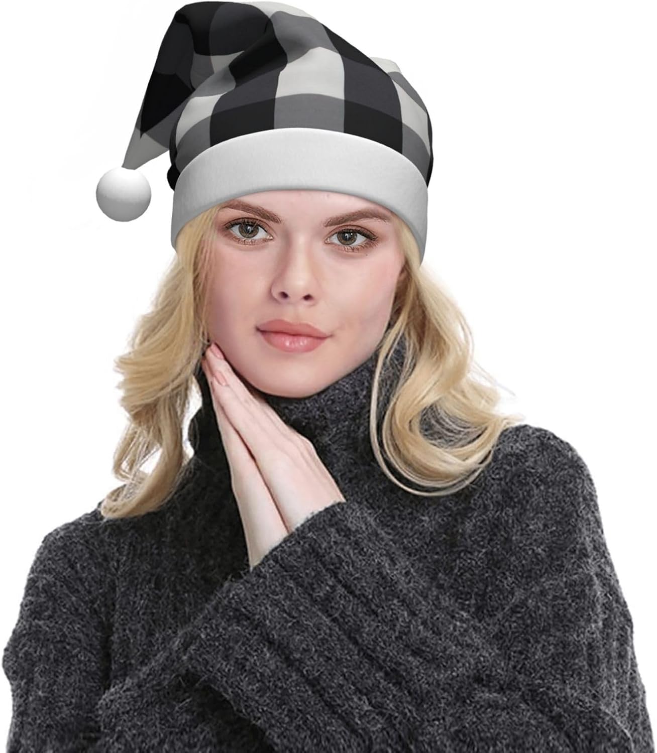 Personalized Santa Hat Black White Plaid Velvet Christmas Gift for Women