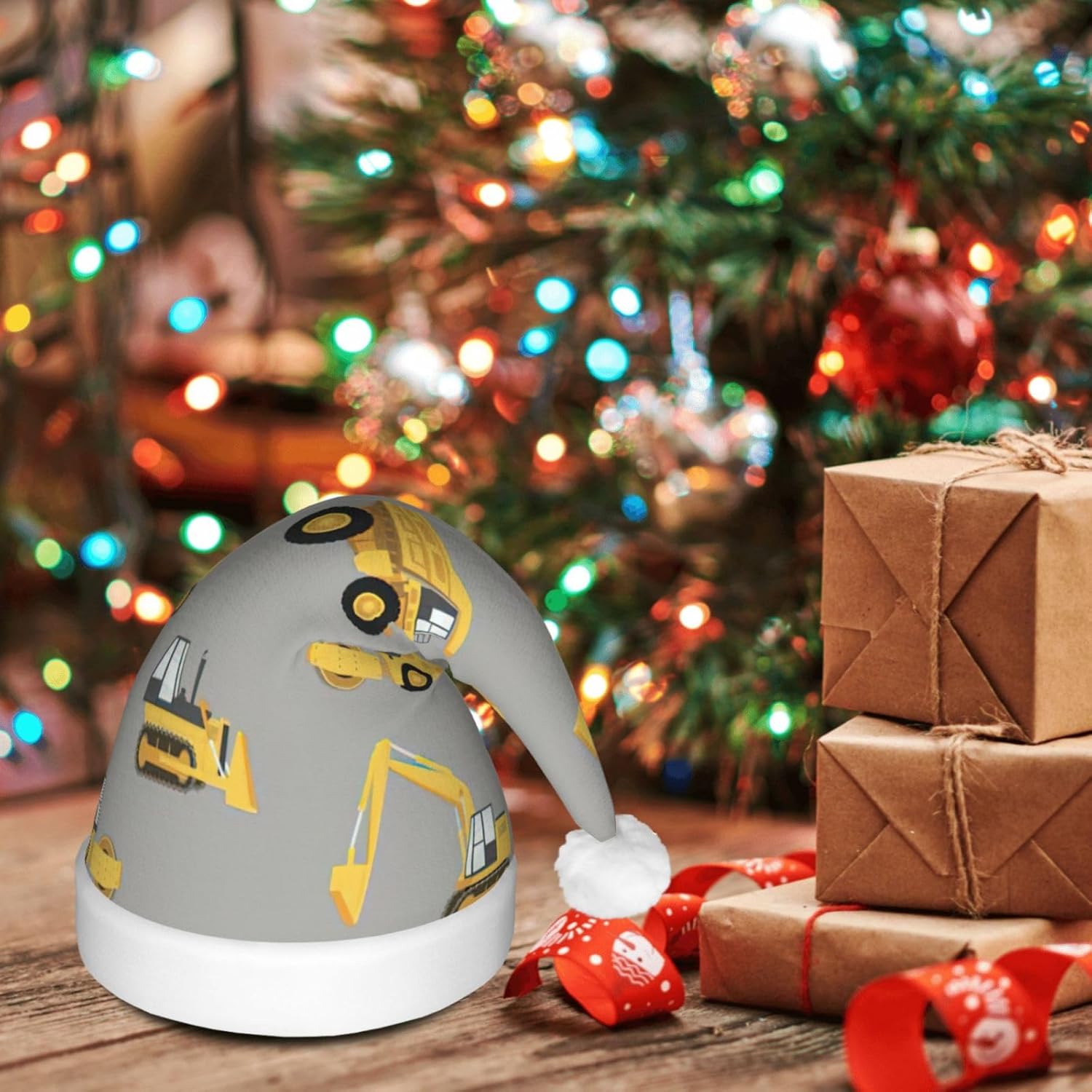 Construction Trucks Christmas Hat with LED Lights