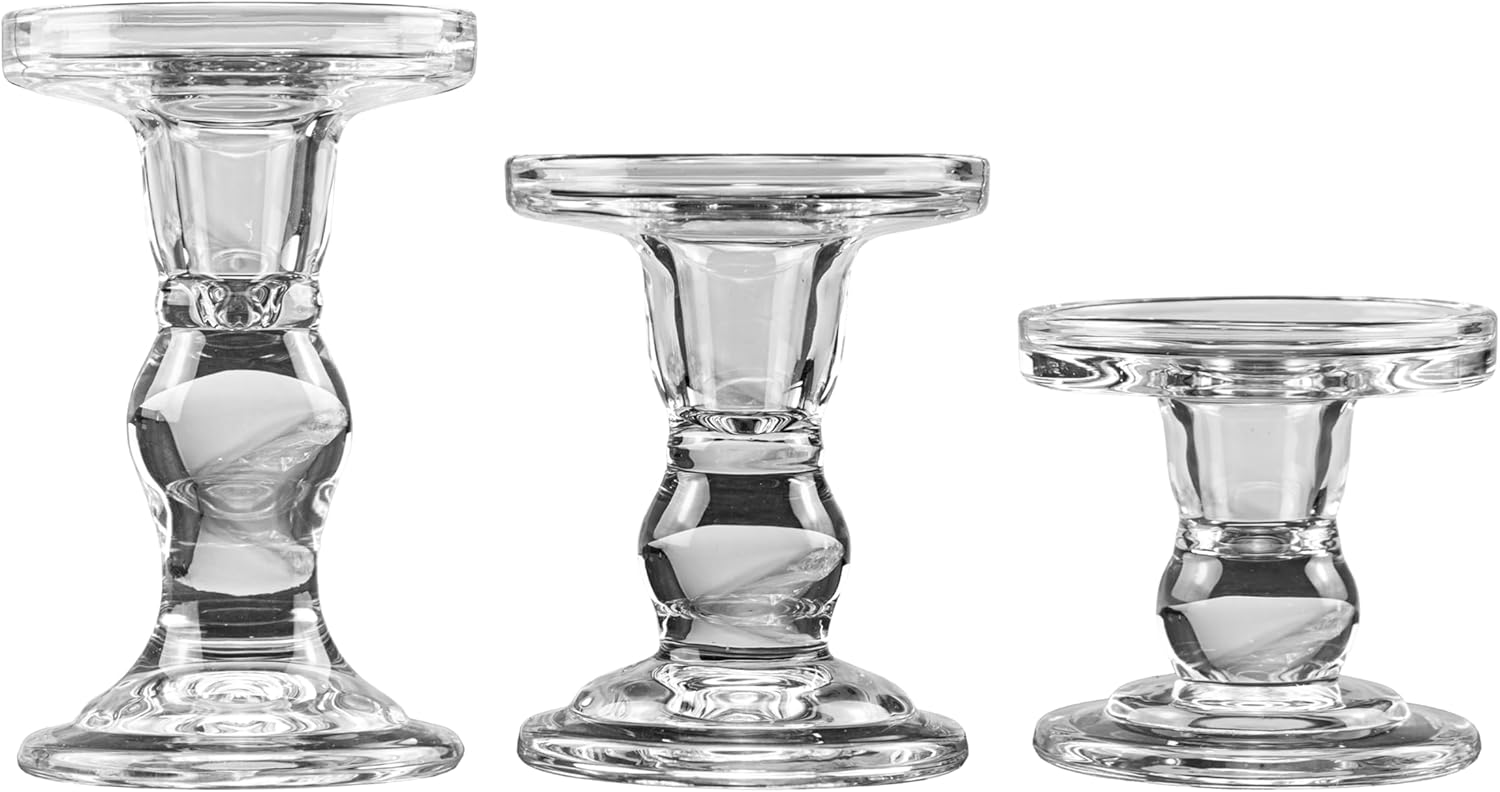 YAKii Clear Glass Candle Holder Set of 3