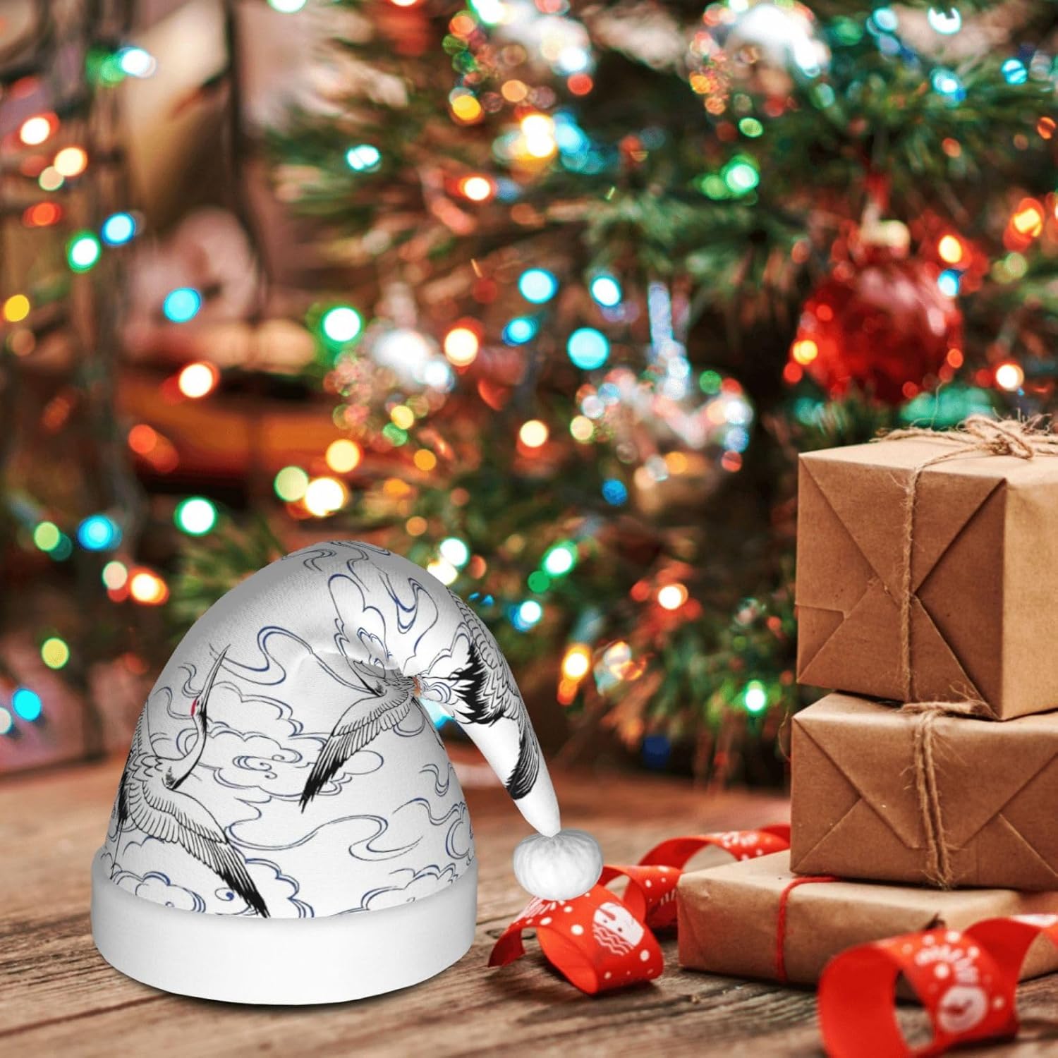 Personalized Santa Hat with Japanese Crane Print for Women