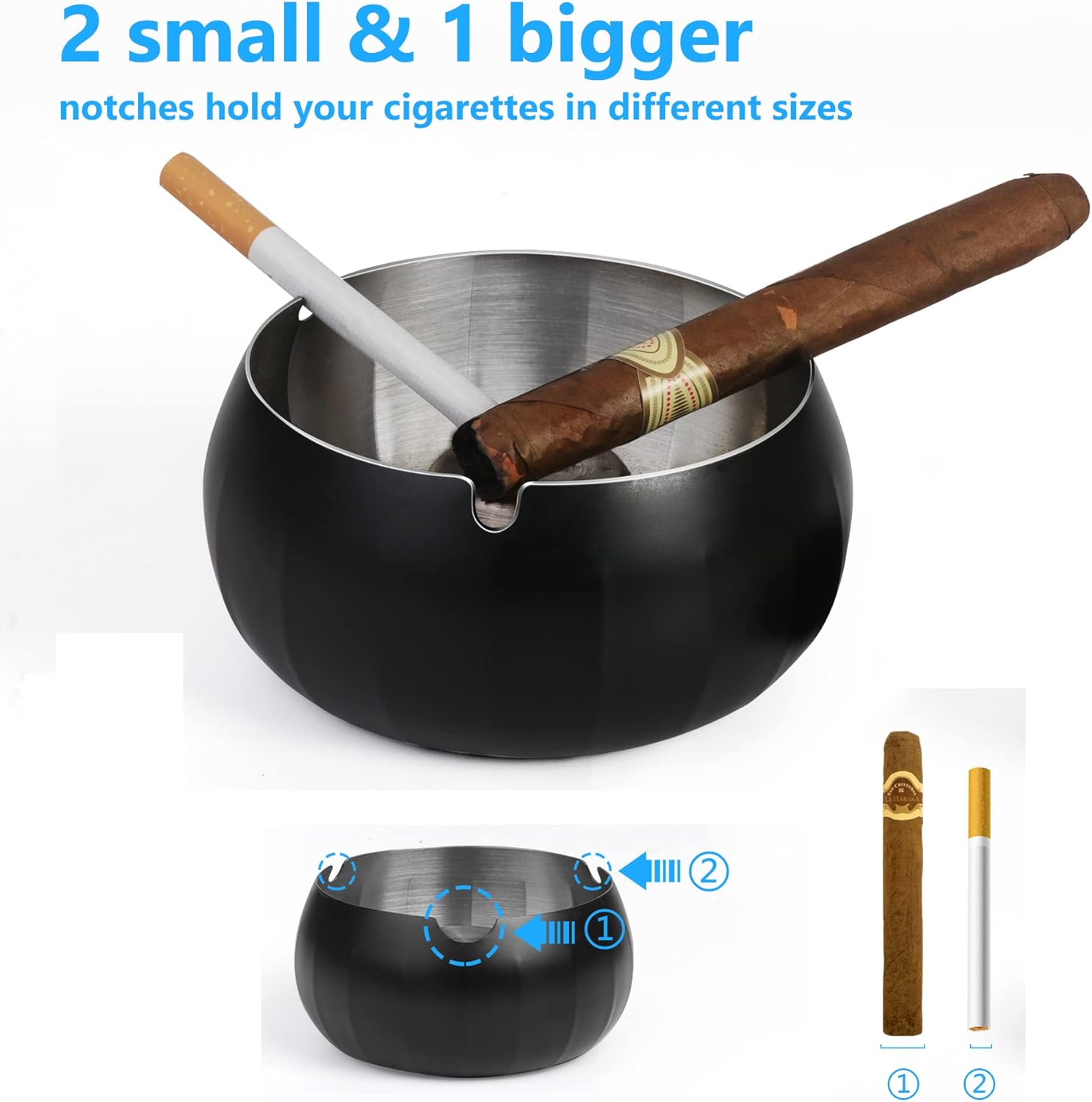 Stainless Steel Ashtray with Lid Windproof and Smokeless
