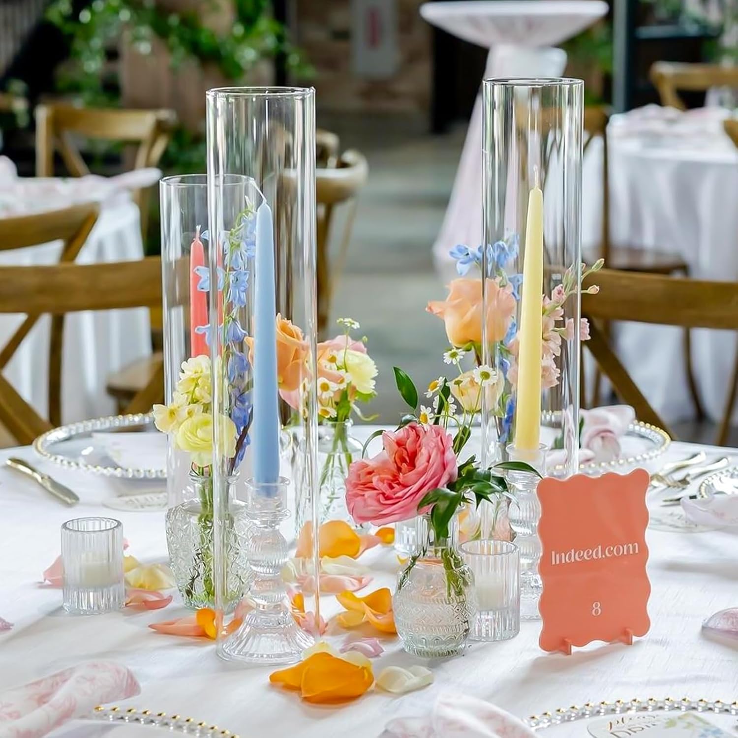 12 Pcs Hurricane Candle Holder Sleeve Clear Glass Cylinder Open Ends