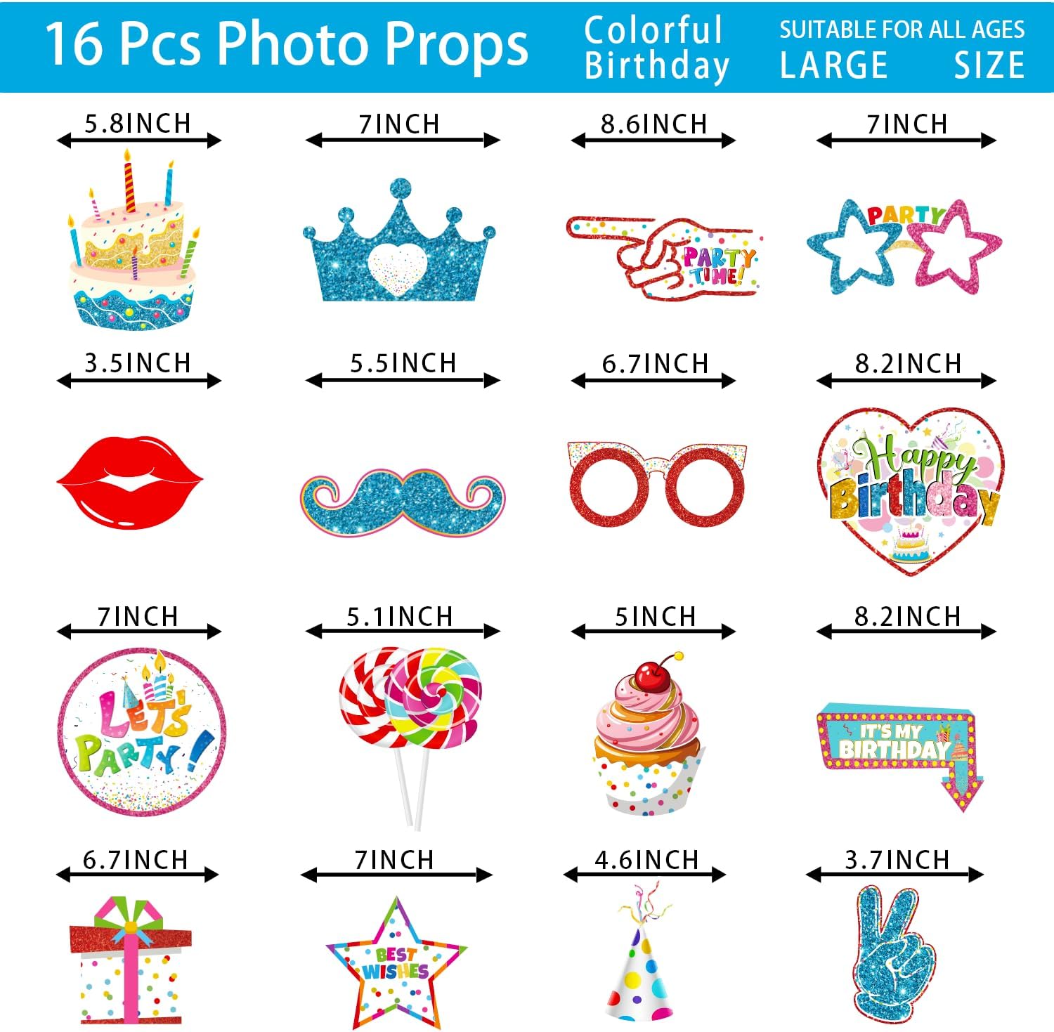 Duormal Colorful Birthday Photo Booth Props Kit