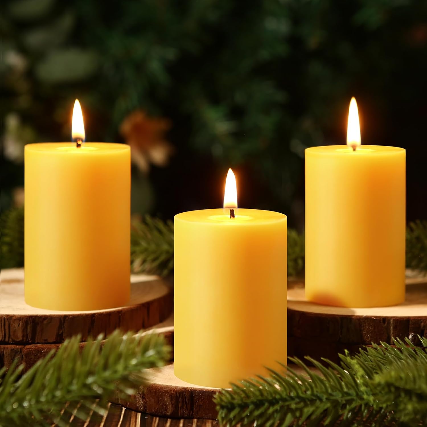 2x3 Inch Beeswax Pillar Candles Set of 3