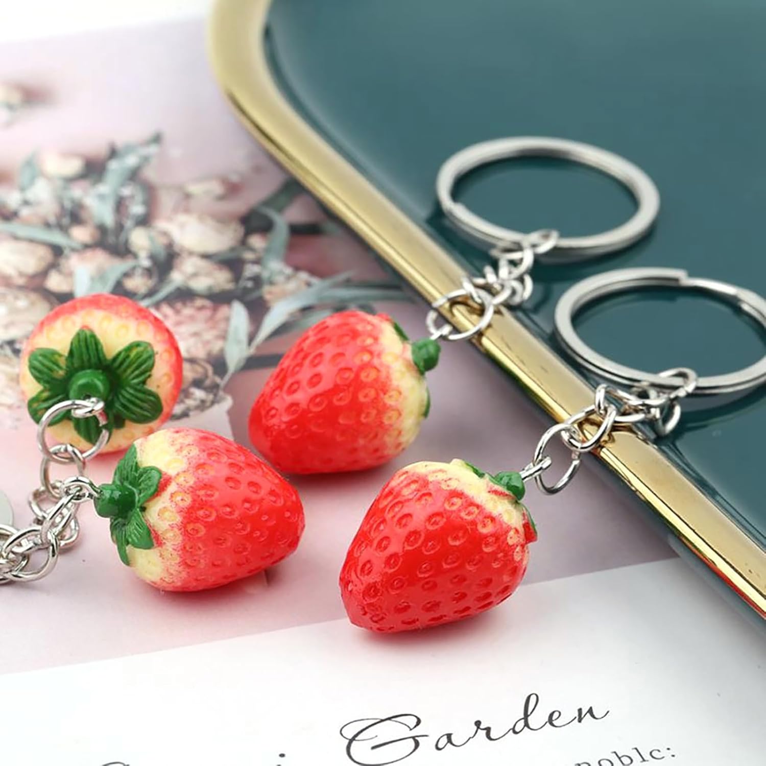 10 Pcs Resin Strawberry Keychain Charms