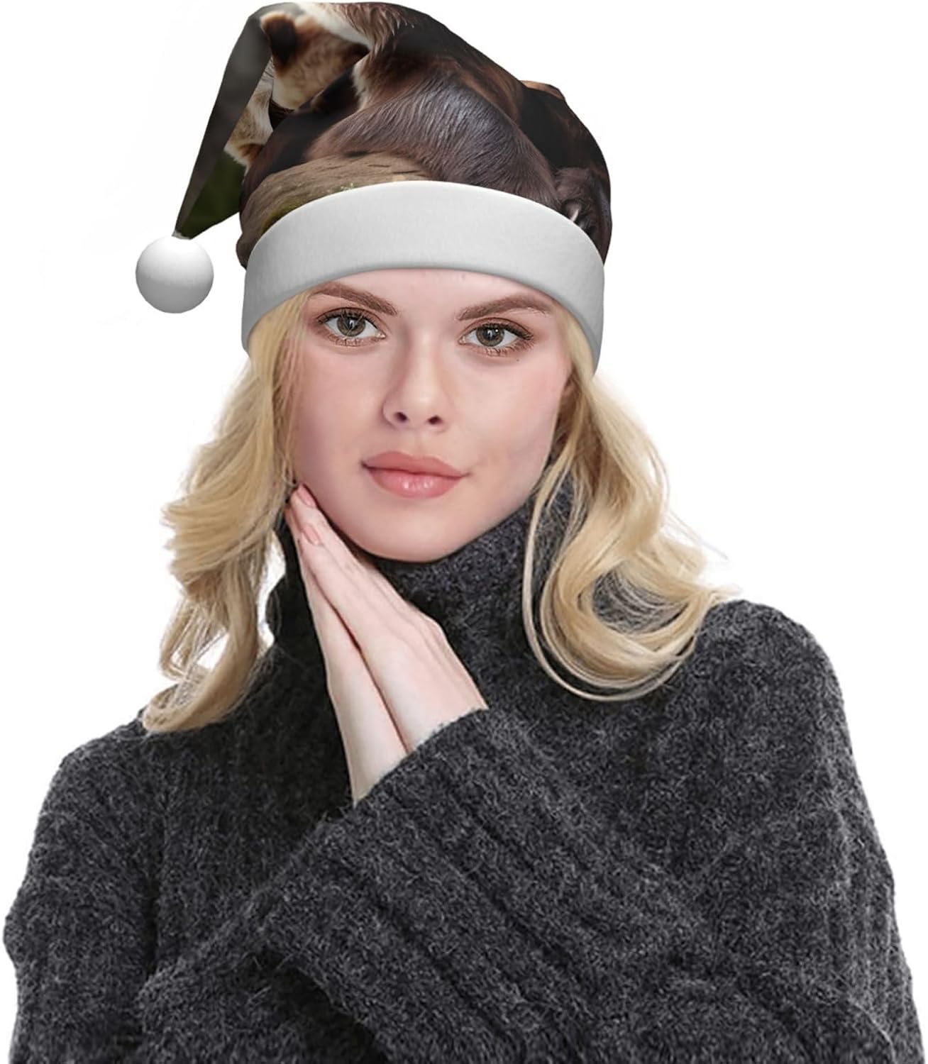 Cherry Blossom Print Christmas Santa Hat for Adults