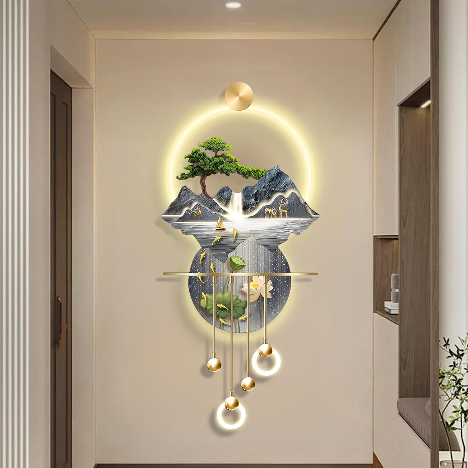 Blue 2D 3D Wall Art Decor with Metal Ball Pendant