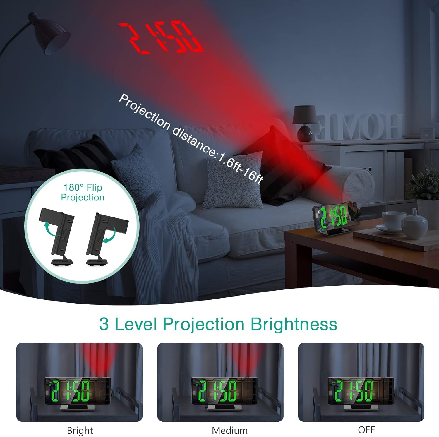 ORIA Projection Alarm Clock with Temperature and Brightness Control