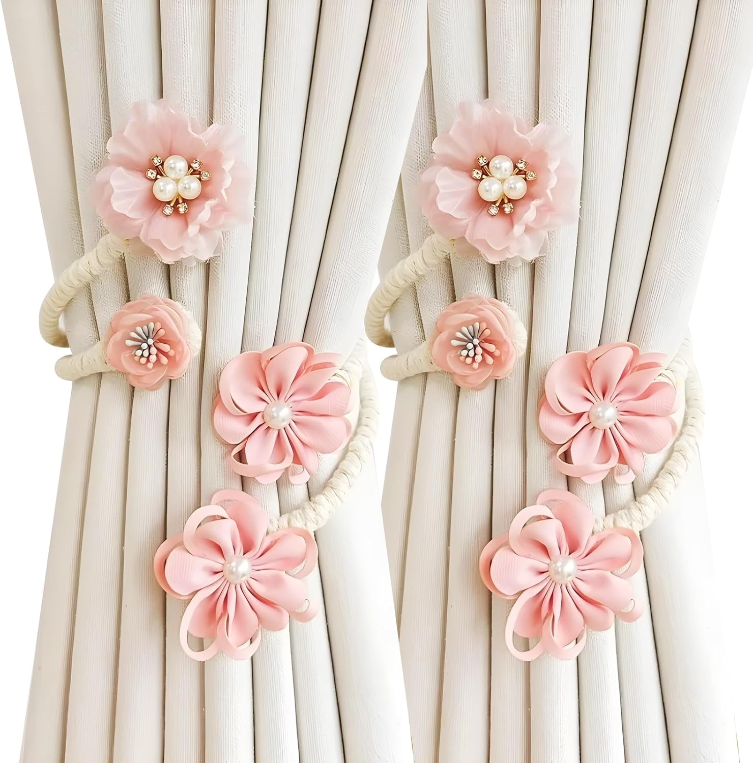 Handmade Curtain Tiebacks Set of 2 Flexible Flower Clips for Drapes