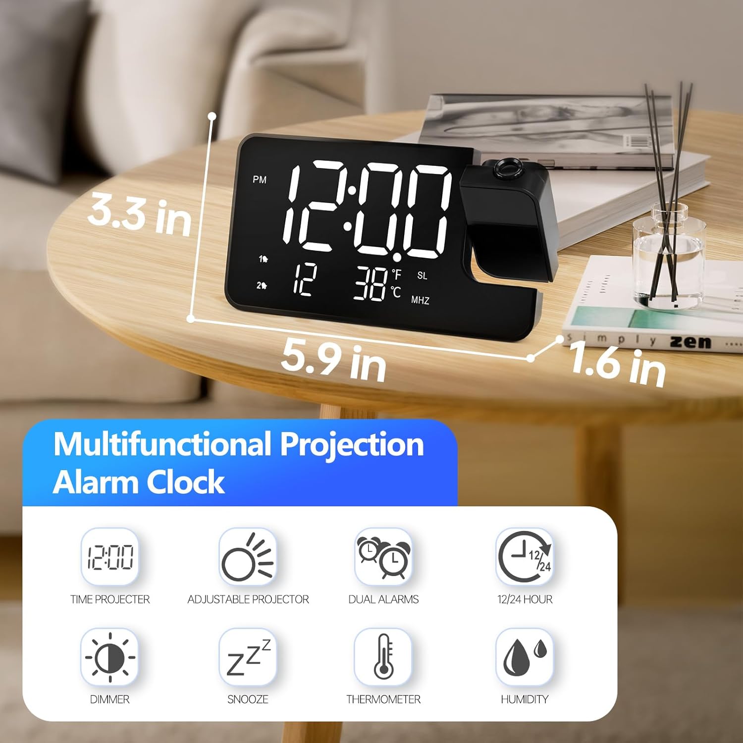 WAIGESEN Projection Alarm Clock with Rotatable Projector