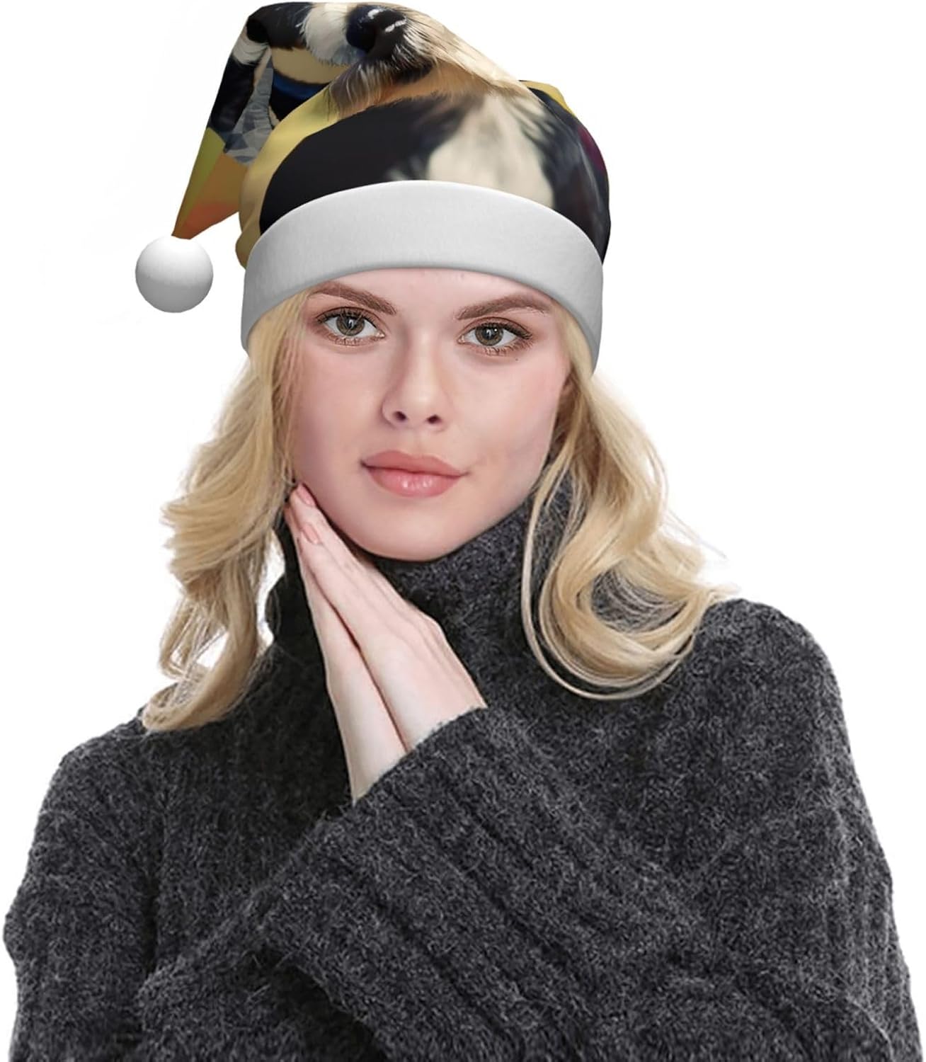 Dog2 Print Adult Christmas Santa Hat for Festive Party