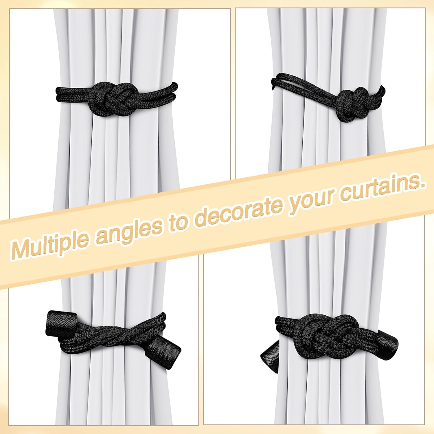 Queekay 4 Pcs Magnetic Curtain Tiebacks Black