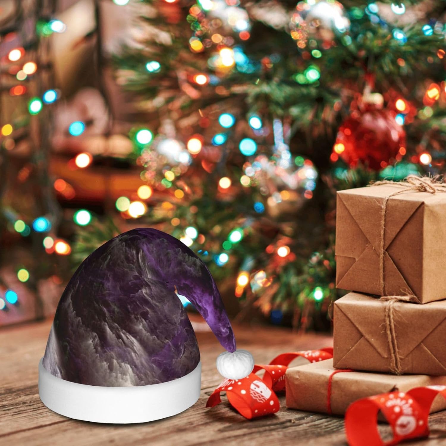 QINZHENG Purple Galaxy Print Santa Hat for Women