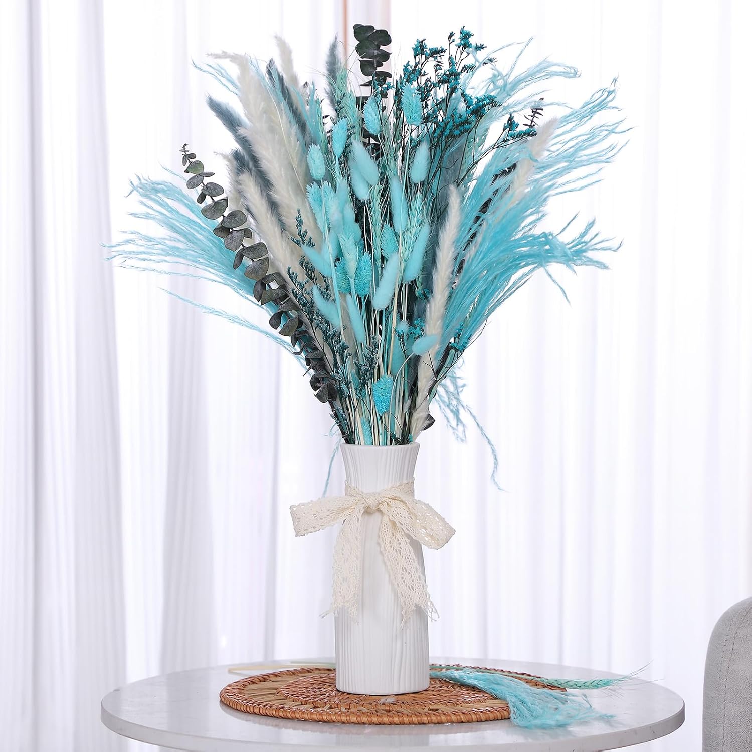120 Pcs Blue Dried Pampas Grass Decor Bouquet