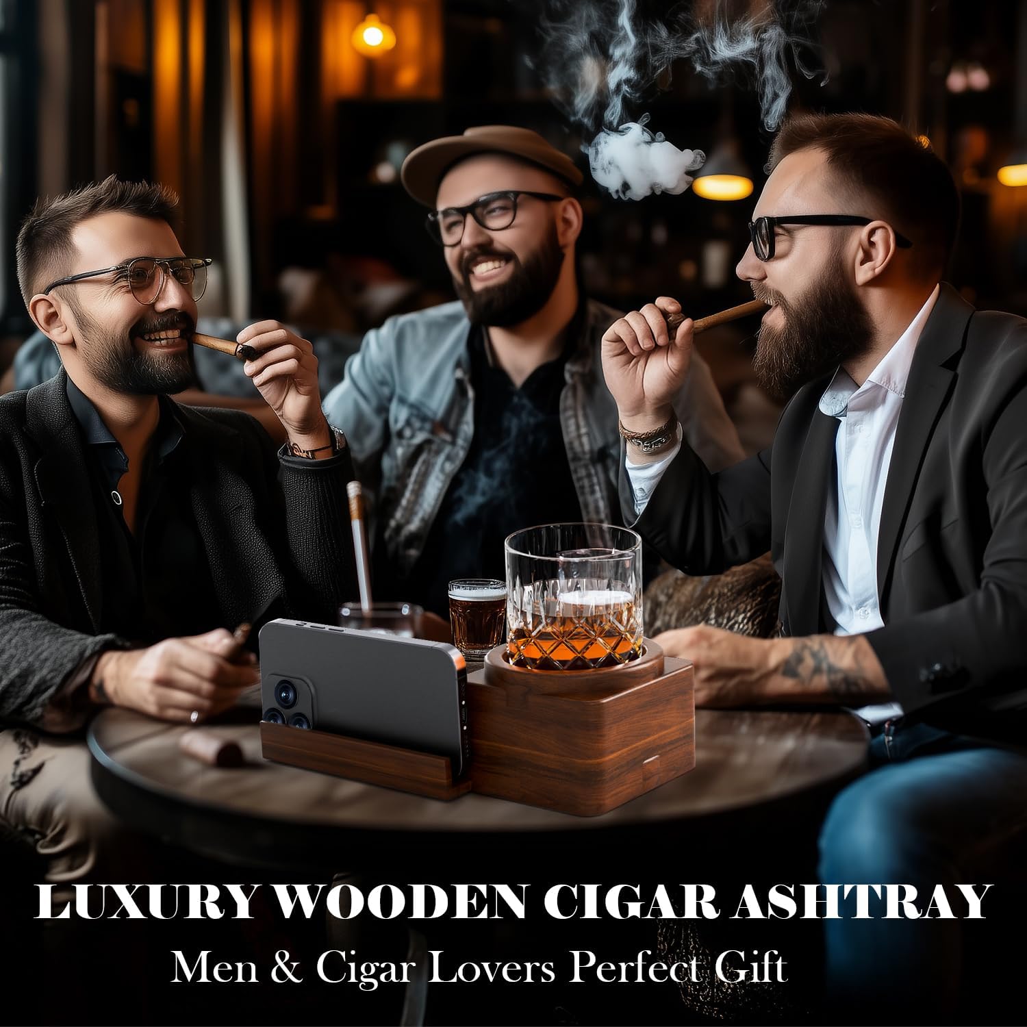 Cigar Ashtray Whiskey Glass Tray Set with Drawer