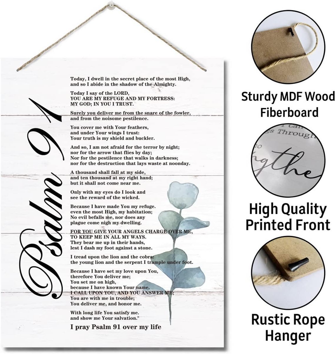 Psalms 91 Inspirational Christian Wall Decor Sign