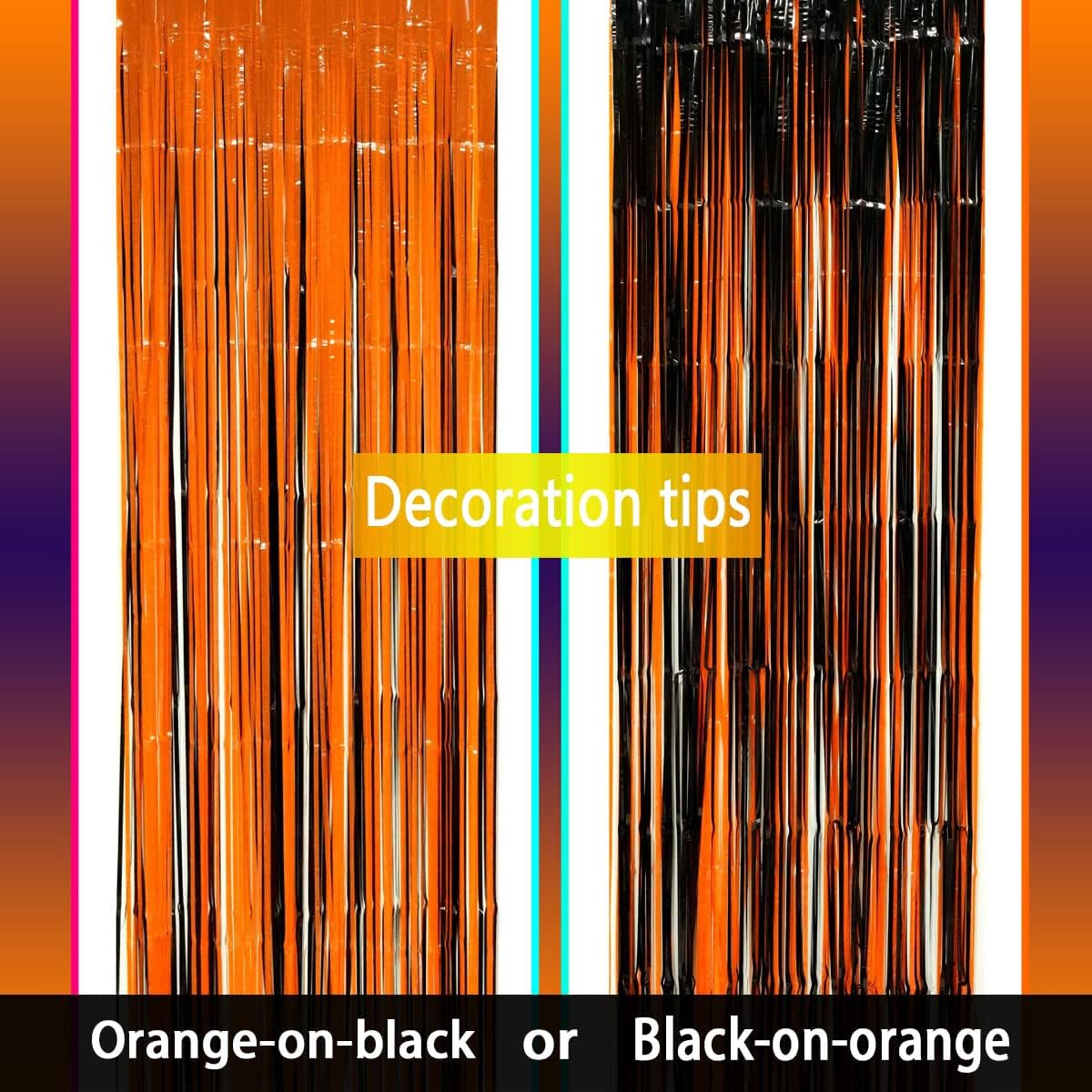 Black Orange Party Tinsel Foil Fringe Curtains