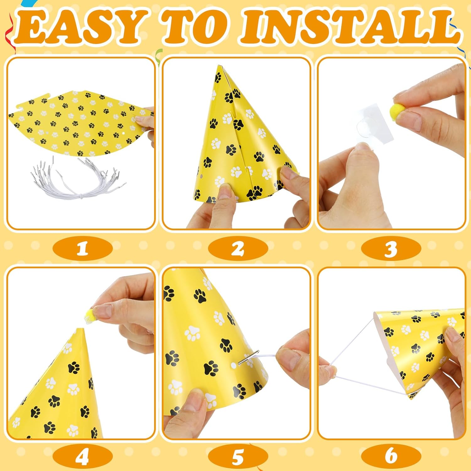 72 Pcs Dog Paw Party Hat Set with Blowers and Noise Makers