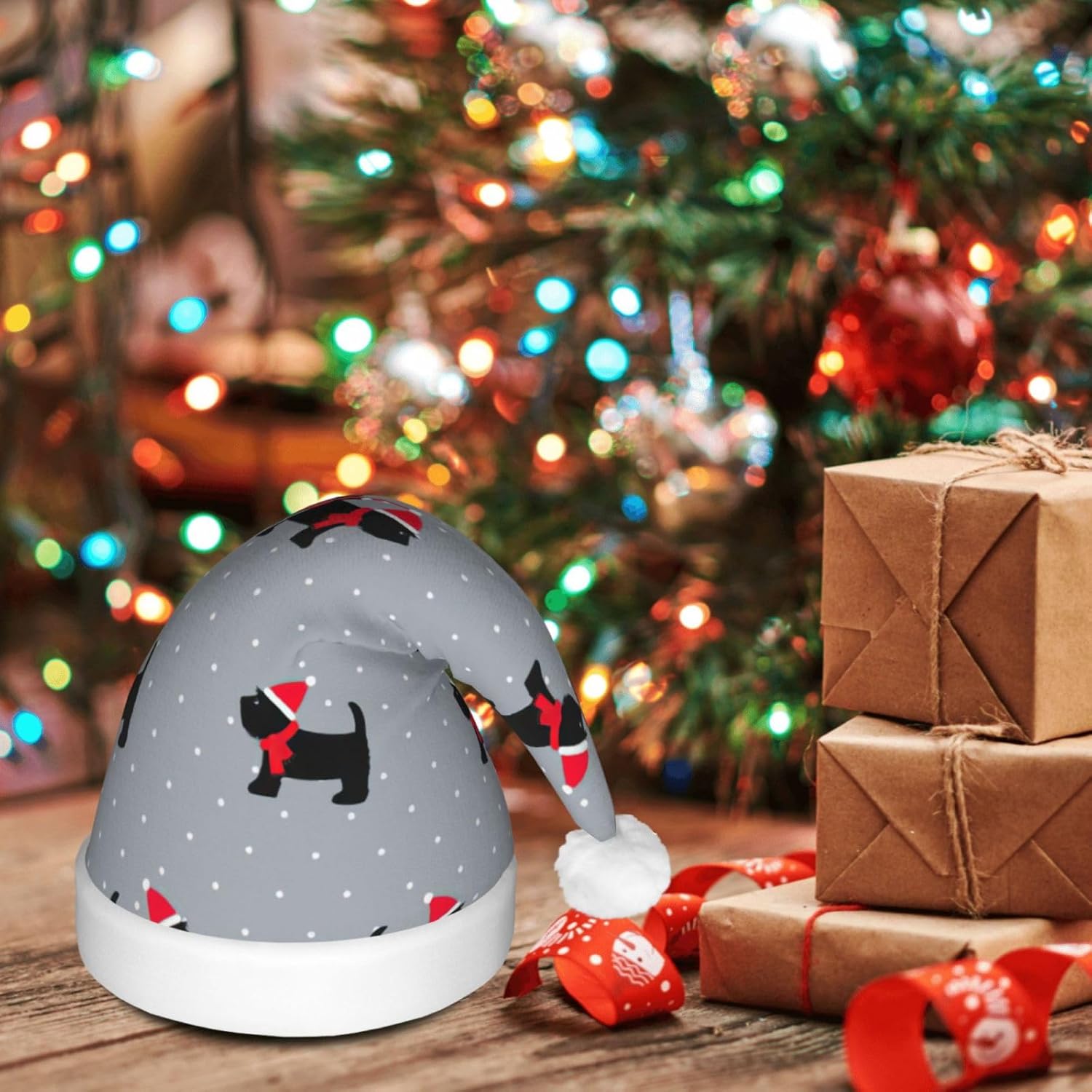 Cute Dogs Xmas Print Christmas Hat for Kids Adults Unisex