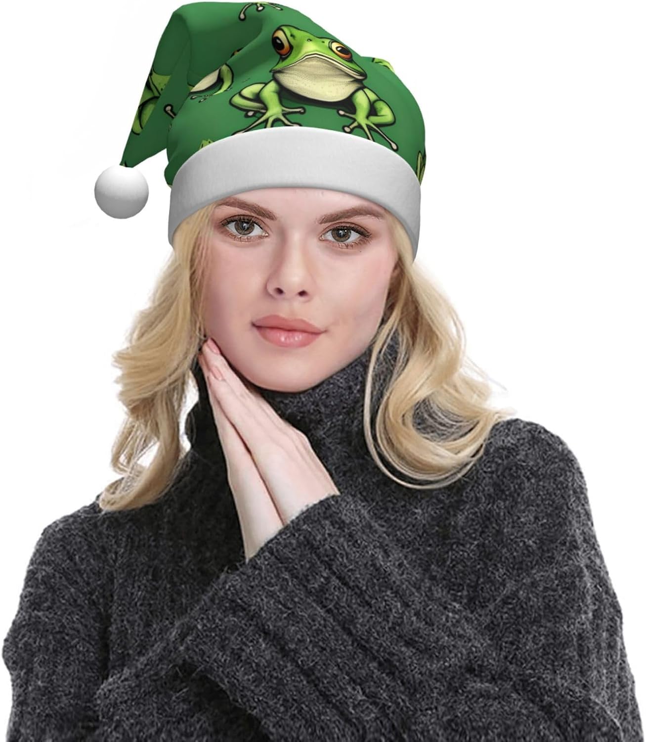 Funny Green Frogs Santa Hat Personalized Christmas Headwear for Women