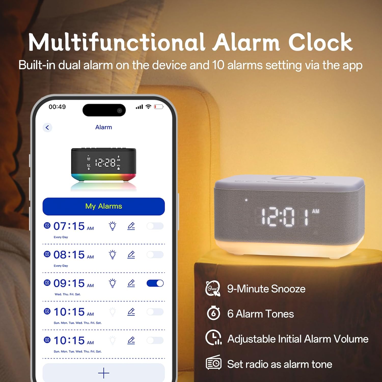 Fansbe Smart Bluetooth Alarm Clock Radio with Night Light
