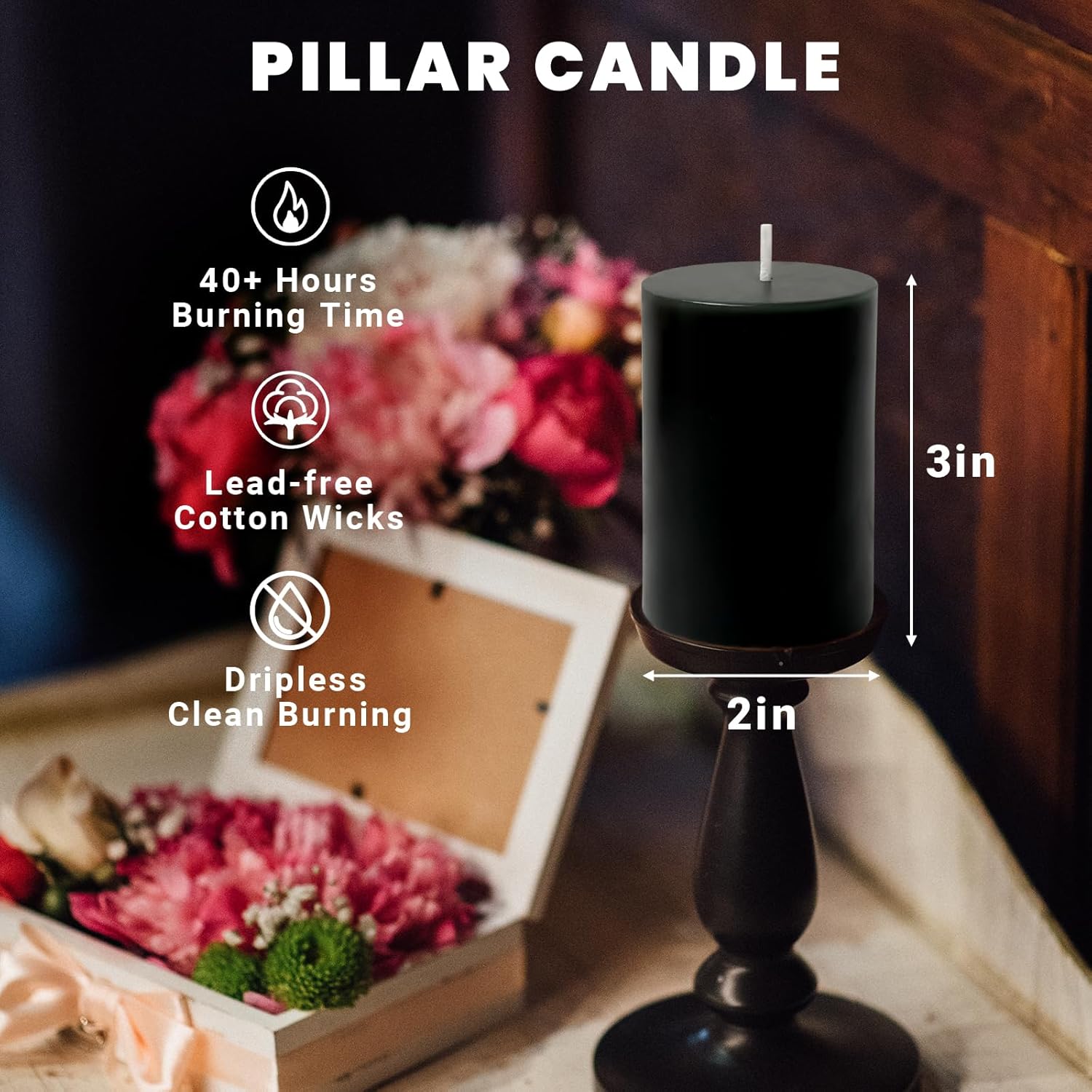 Zealxin 6 Pack 2x3 Inch Pillar Candles Grey Black Scented Votive