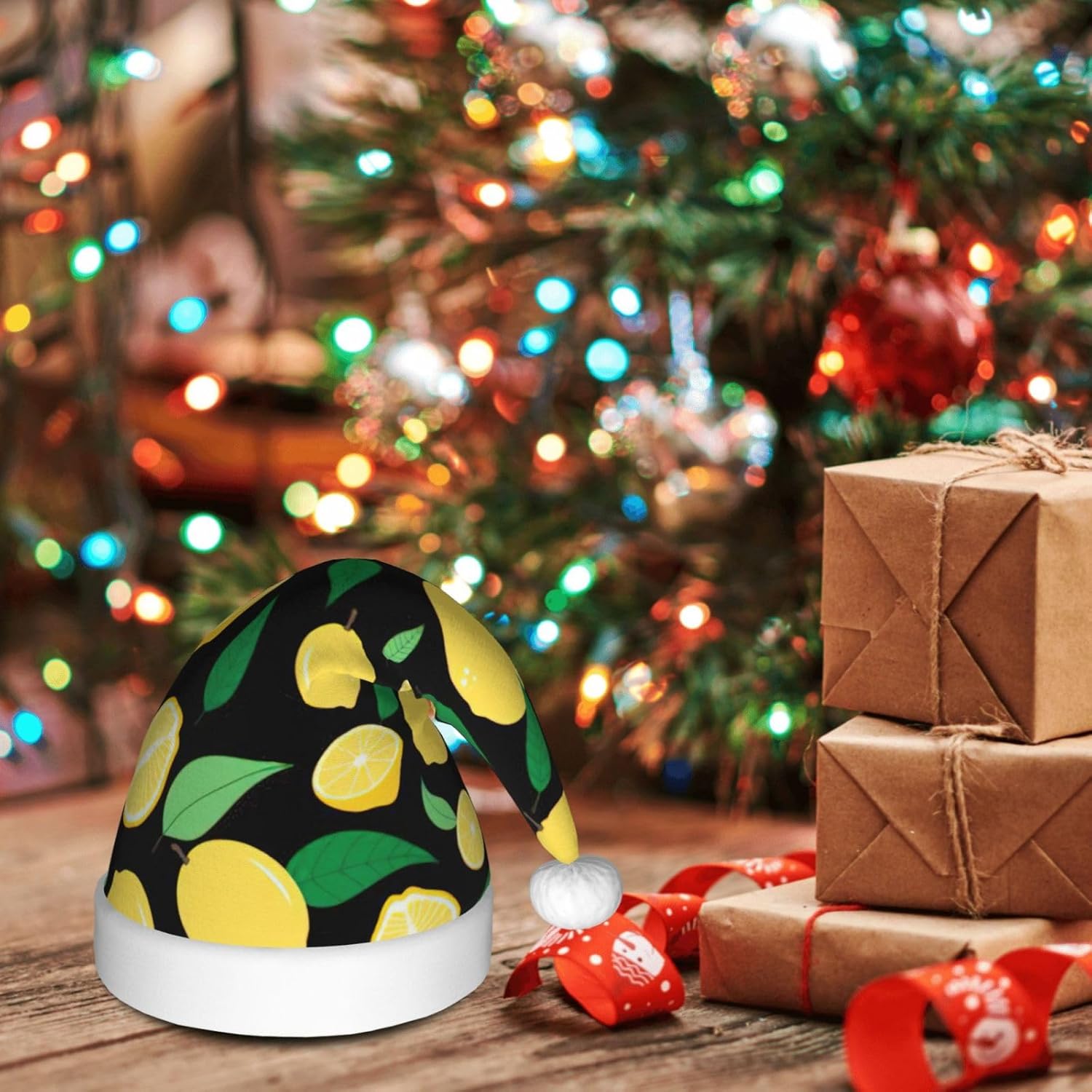 Personalized Santa Hat with Lemon Print for Women