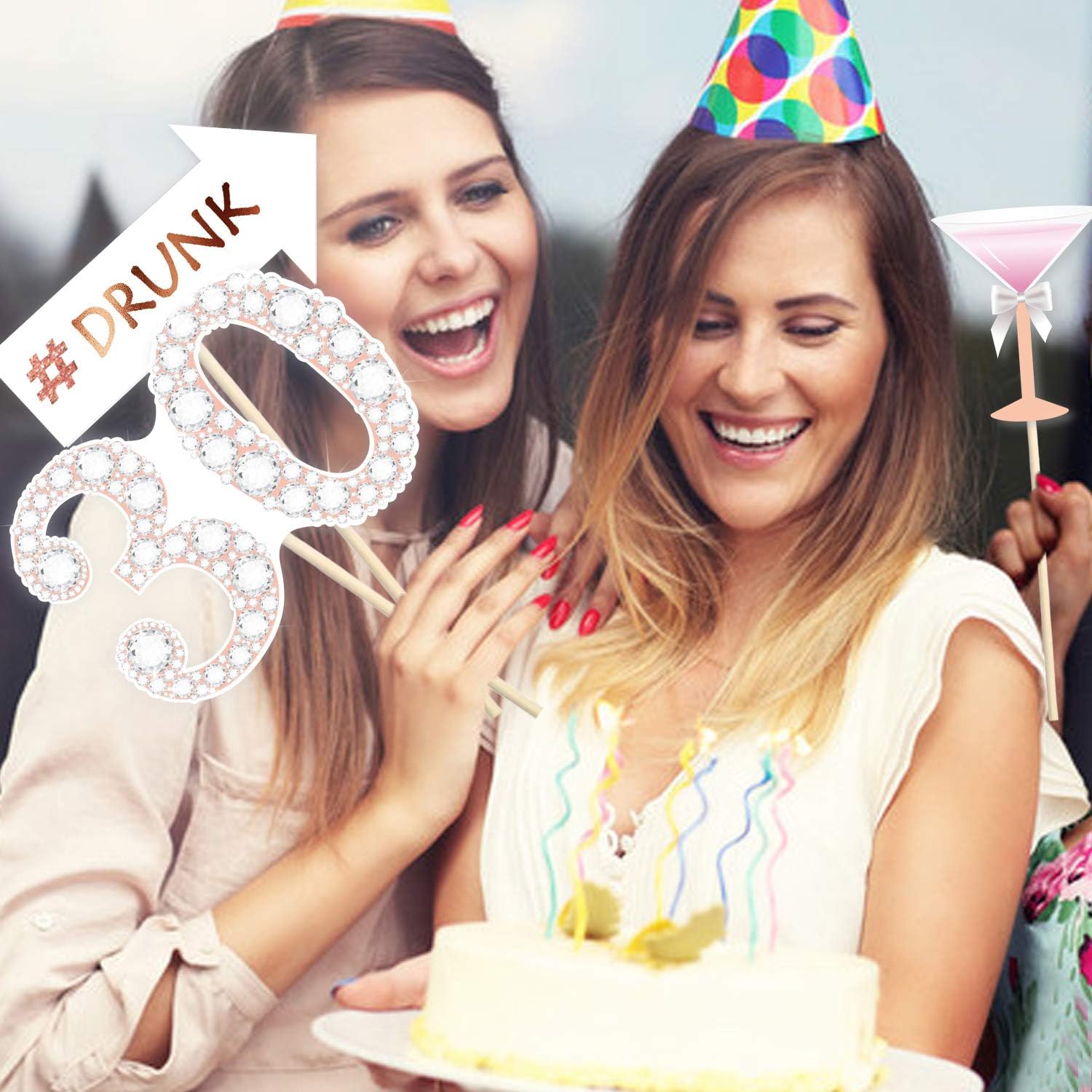 Rose Gold 30th Birthday Photo Booth Props Kit 32 Count