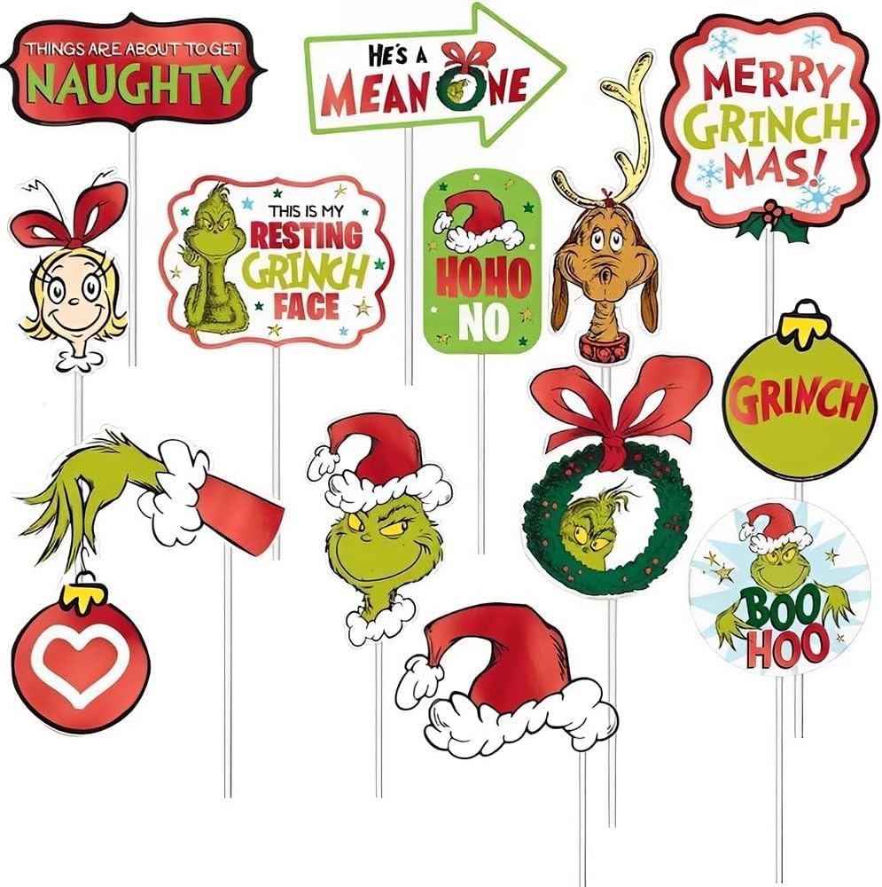 Assorted Paper Grinch Photo Prop Kit Pack of 13