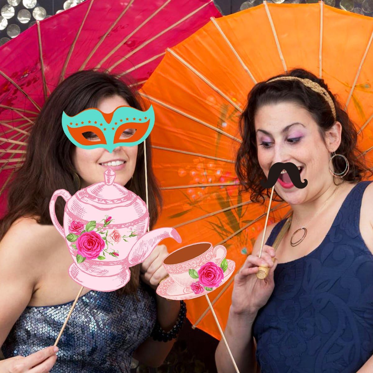 28 Pcs Tea Time Photo Booth Props with Stick