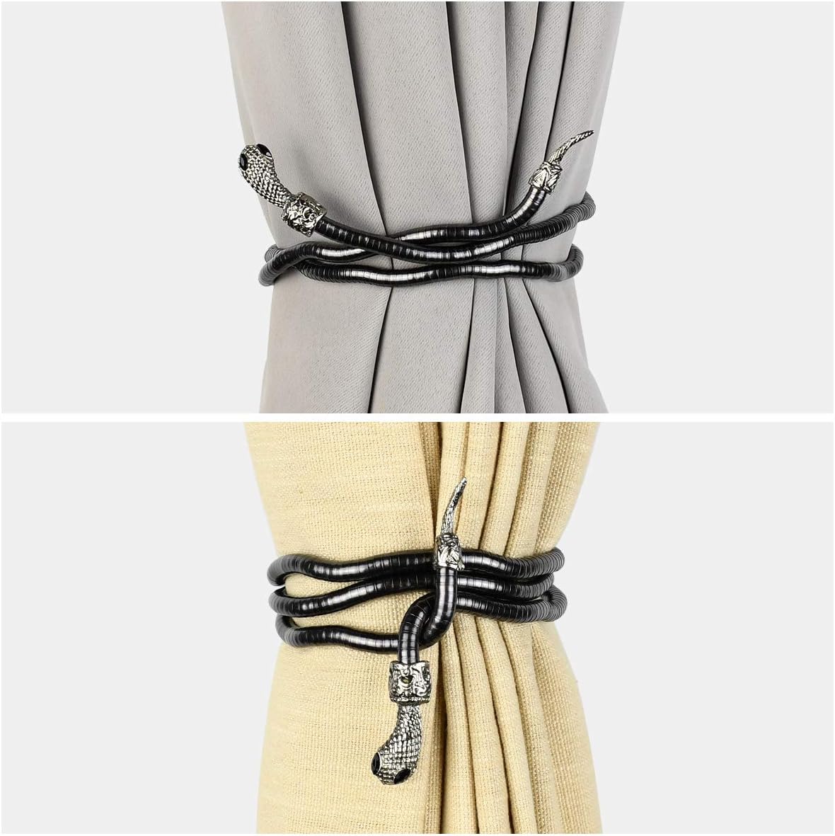 KXLIFE Snake Curtain Holdbacks 2 Pack Black Handmade Metal Rope Tiebacks