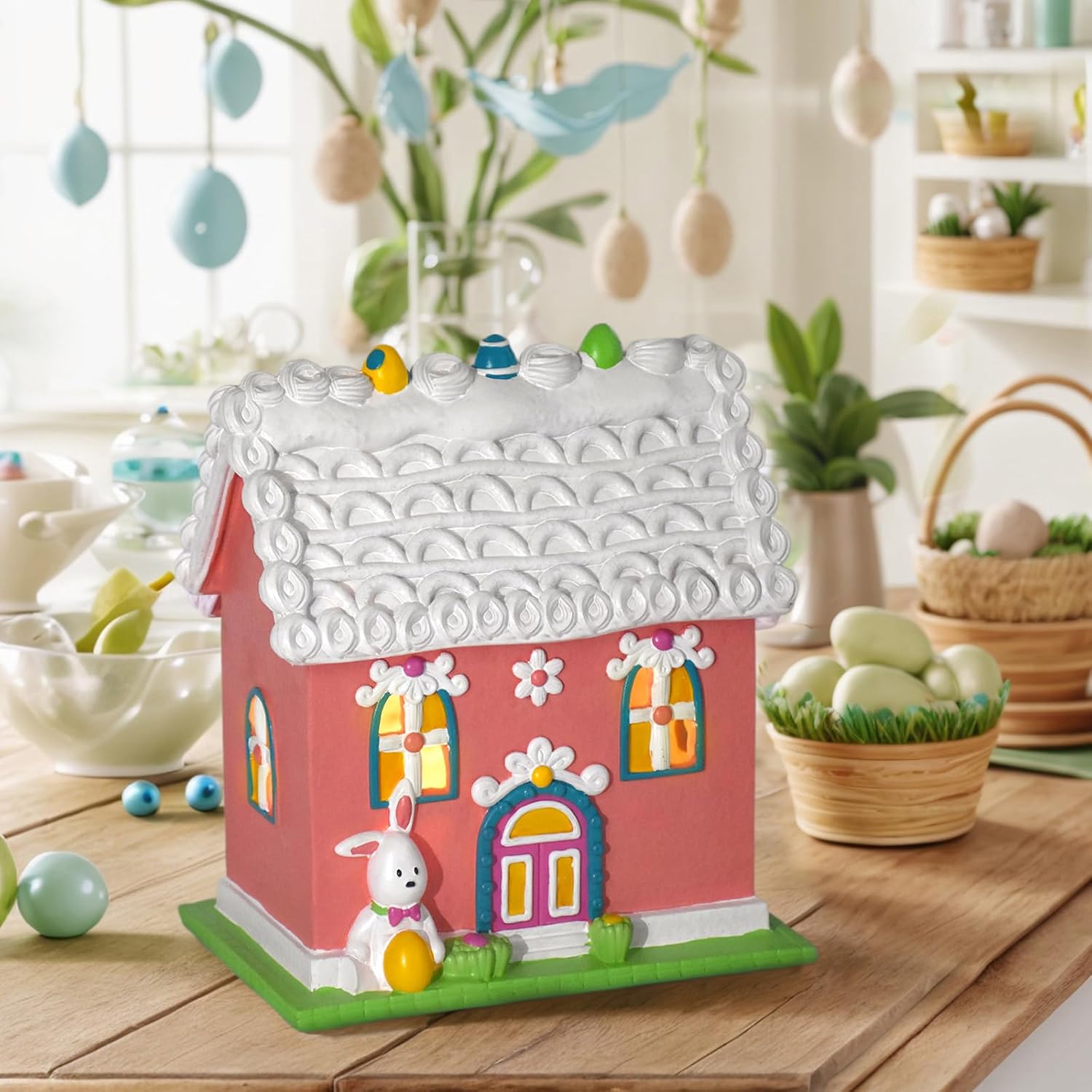 Easter Village Houses with LED Lights Indoor Decor