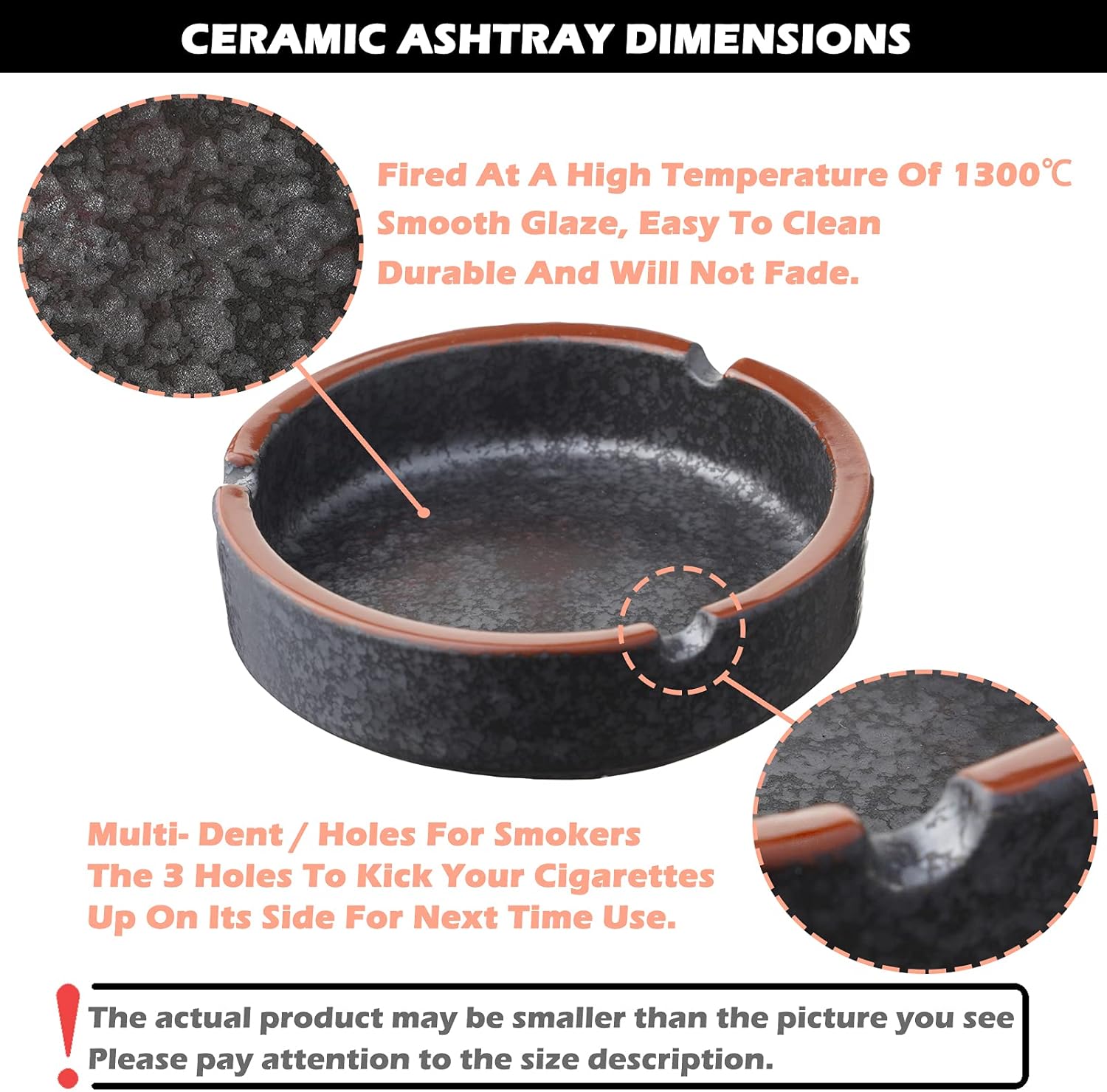 Stylish Ceramic Ashtray Black Lava Medium
