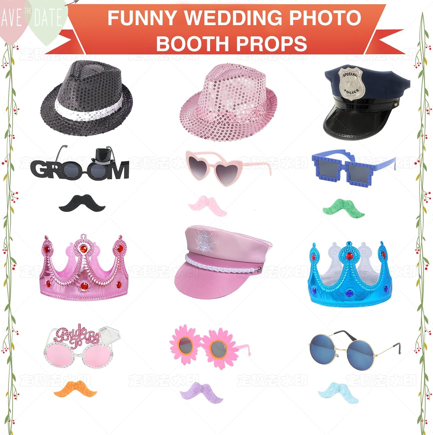 18 Pcs Fun Photo Booth Props Set for Adults