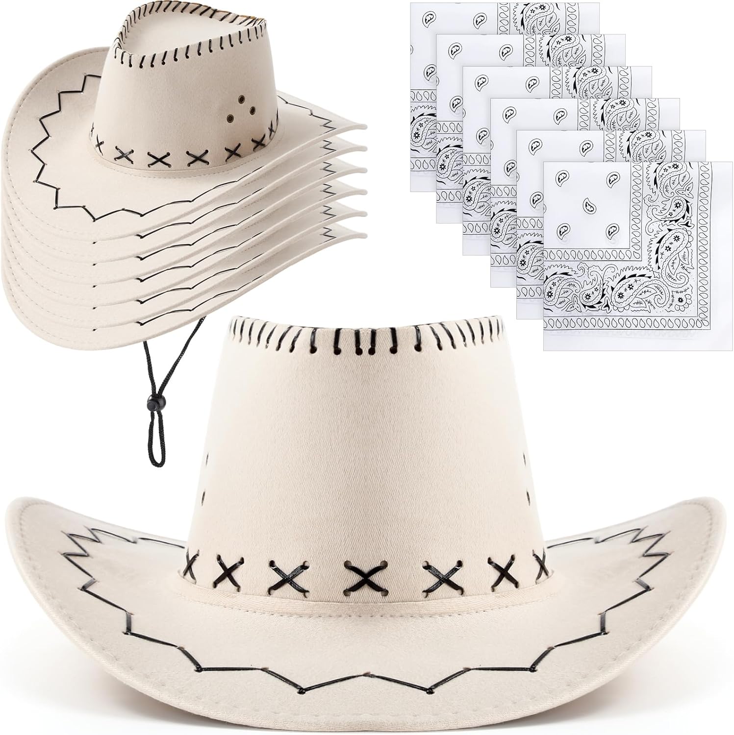 Zhanmai 12 Piece Cowboy Hats and Bandanas Set