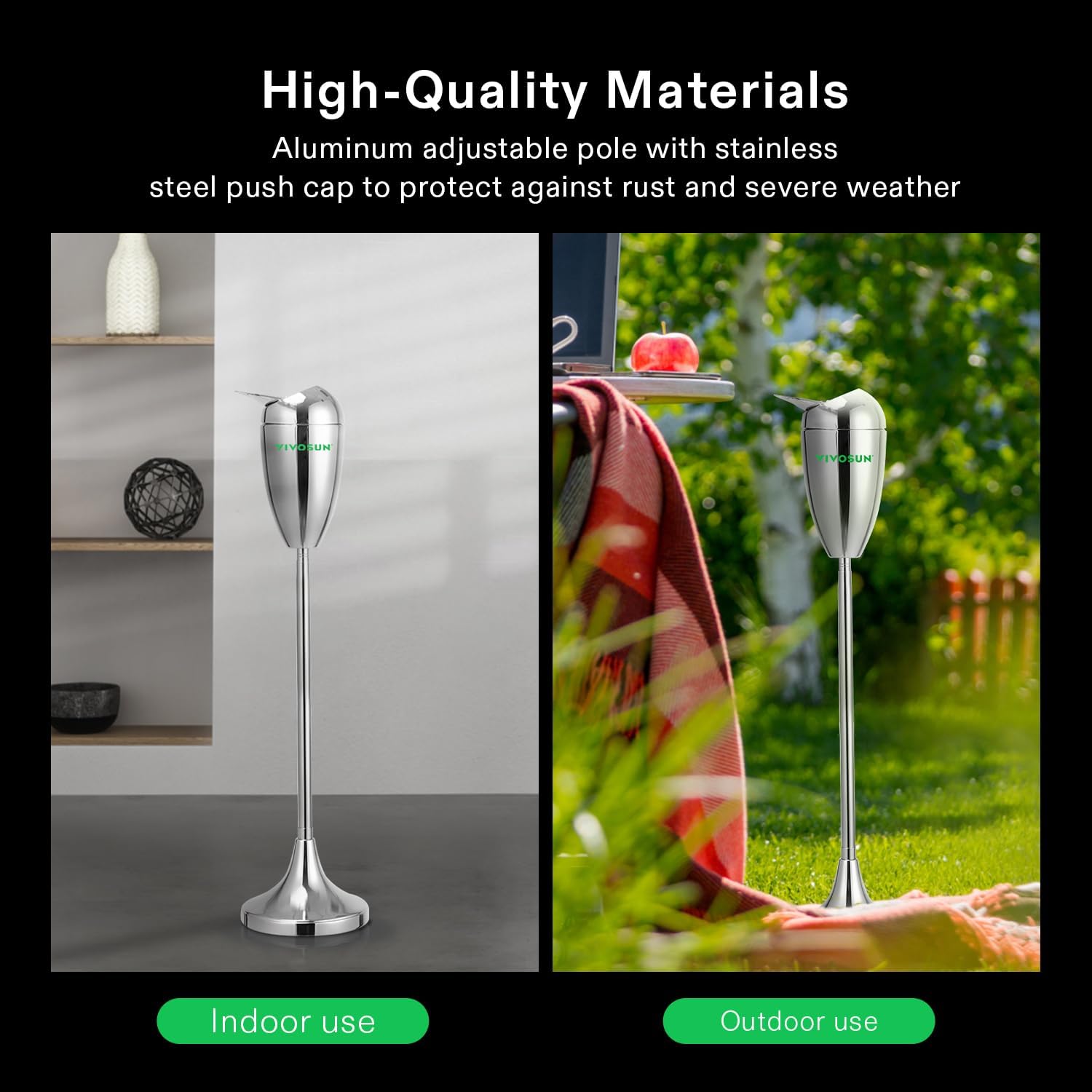 VIVOSUN Adjustable Height Outdoor Ashtray with Lid Chrome